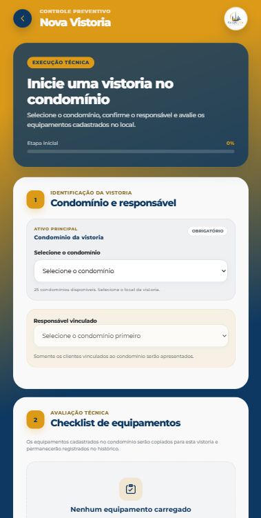 Tela para criação de uma nova vistoria no sistema Salvateck